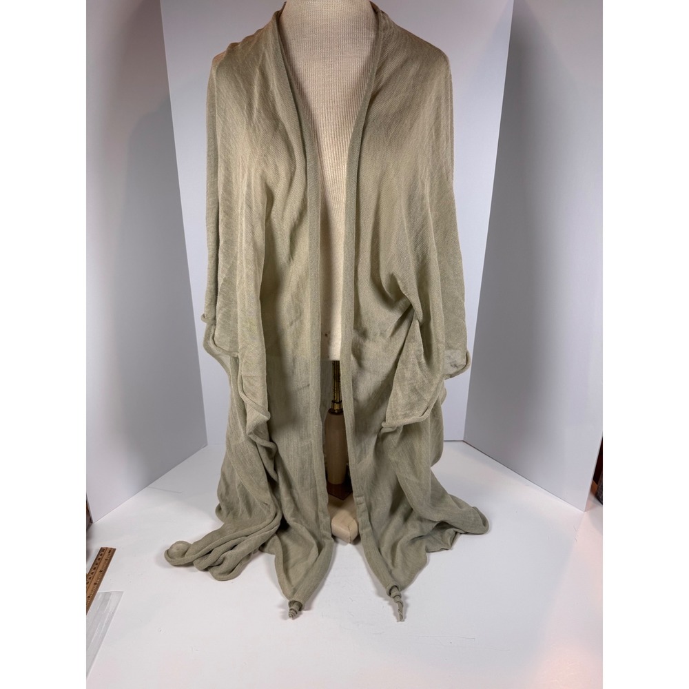 Eskandar Sage Green 100% Bamboo Knit Long Open Front Cardigan Made in Scotland